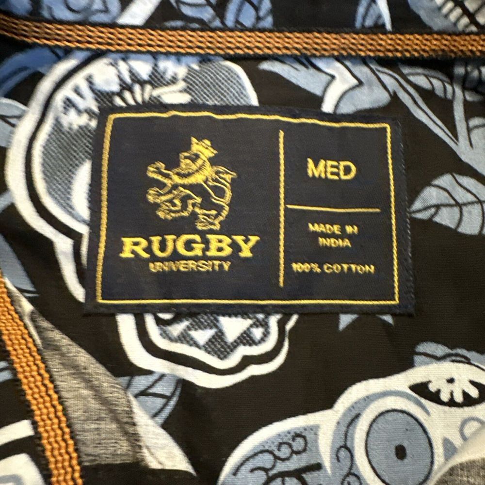 Rugby Men's Short Sleeve Button Down‎ Blue Skull Shirt Medium NEW Halloween - Picture 3 of 8